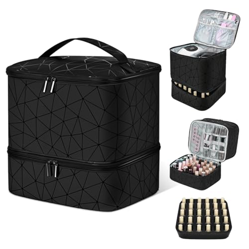MAYCREATE® Travel Nail Polish Organizer Bag PU Makeup Bag with Handle Double-layer Zipper Nail Art Tool Bag for 30 Bottle of Nail Polish Multi Pouches Large Capacity Portable Nail Polish Carrying Case MAYCREATE® Travel Nail Polish Organizer Bag PU Makeup Bag with Handle Double-layer Zipper Nail Art Tool Bag for 30 Bottle of Nail Polish Multi Pouches Large Capacity Portable Nail Polish Carrying Case